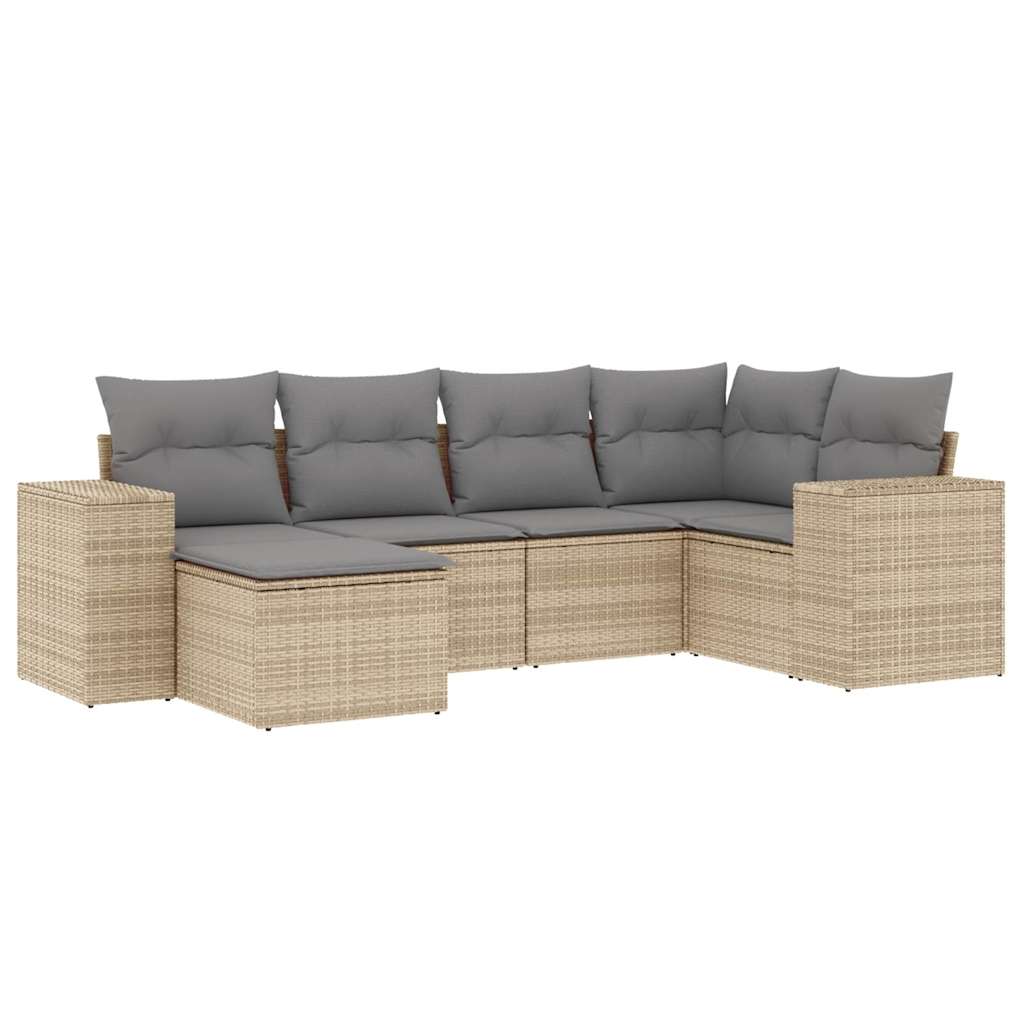 Set Divano da Giardino 6 pz con Cuscini Beige in Polyrattan - homemem39