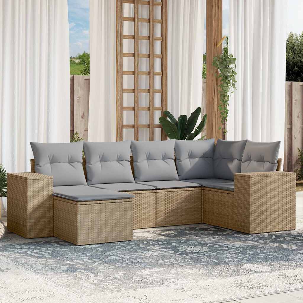 Set Divano da Giardino 6 pz con Cuscini Beige in Polyrattan - homemem39