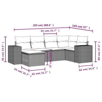 Set Divano da Giardino 6 pz con Cuscini Grigio in Polyrattan - homemem39