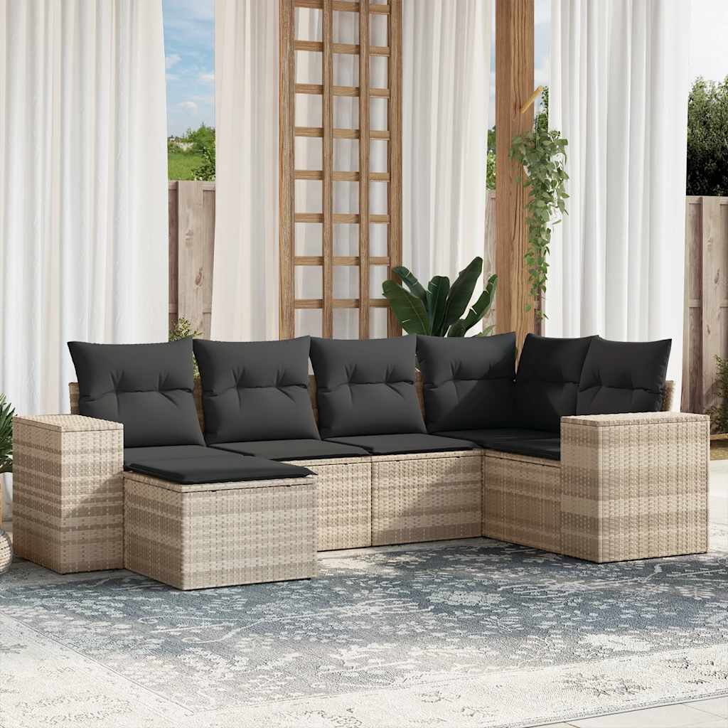 Set Divano da Giardino 6pz con Cuscini Grigio Chiaro Polyrattan - homemem39