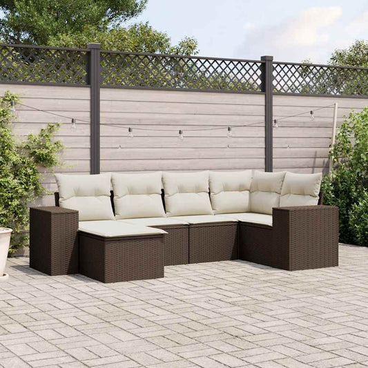 Set Divano da Giardino 6 pz con Cuscini Marrone in Polyrattan - homemem39
