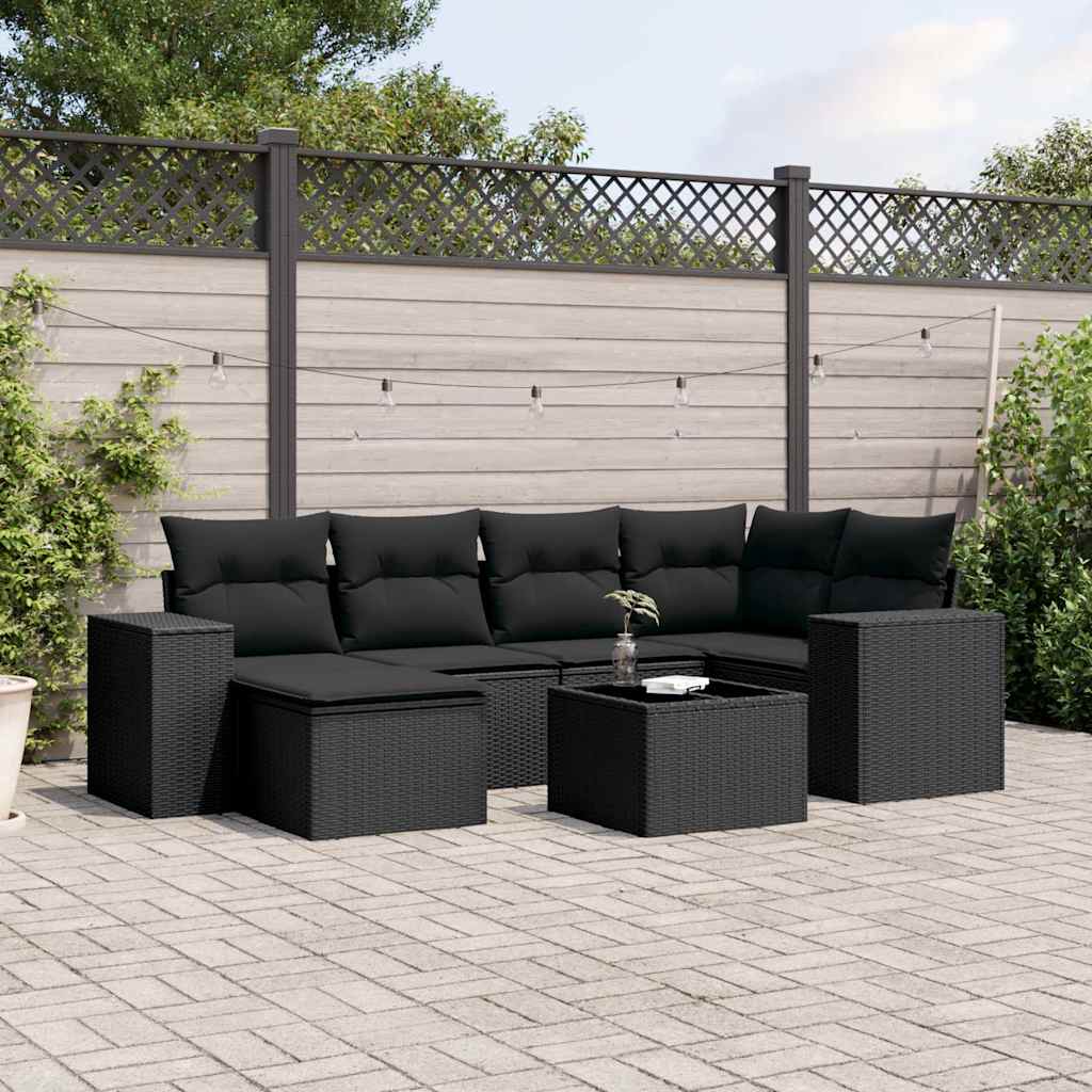 Set Divani da Giardino con Cuscini 7pz Nero Polyrattan | homemem39