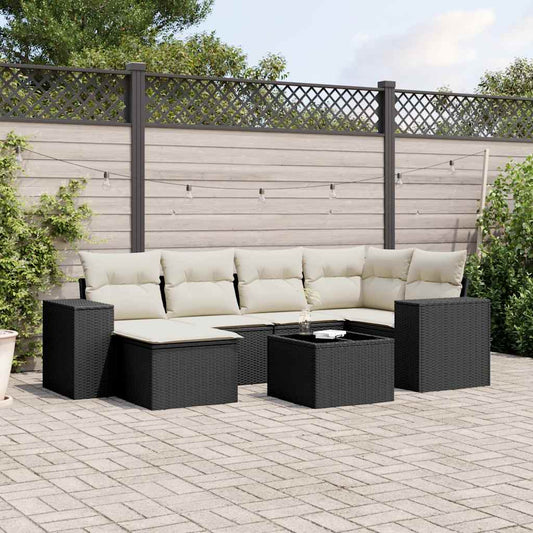 Set Divani da Giardino con Cuscini 7pz Nero Polyrattan - homemem39