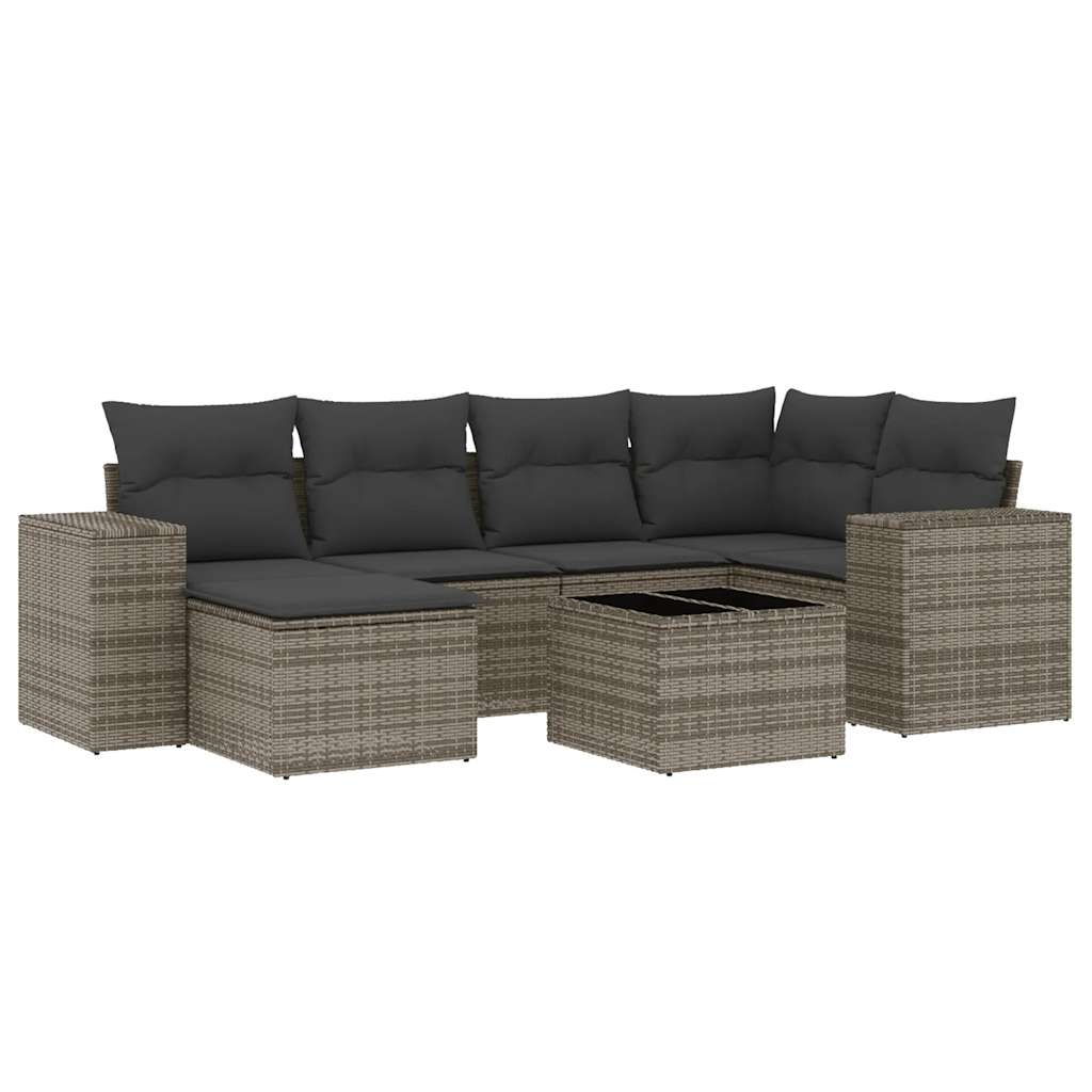 Set Divani da Giardino 7 pz con Cuscini Grigio in Polyrattan - homemem39