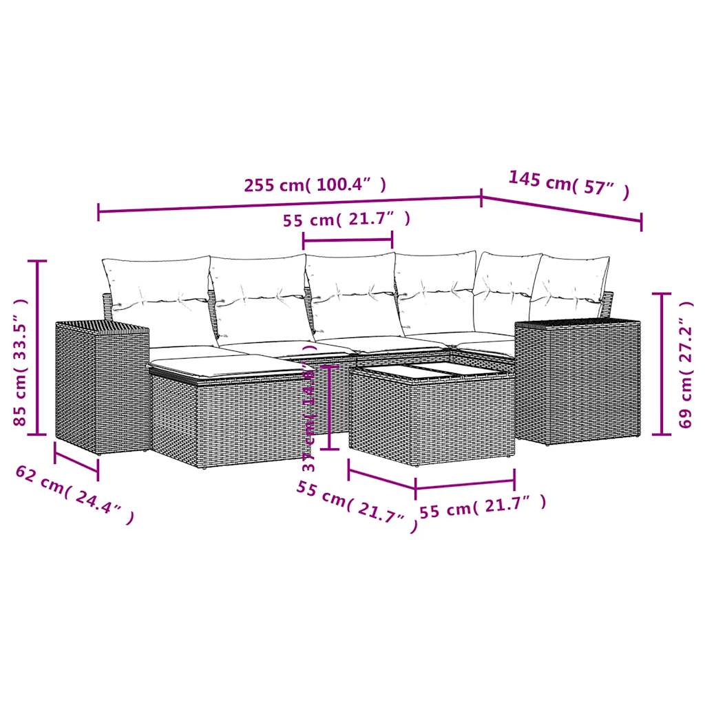 Set Divani da Giardino 7 pz con Cuscini Grigio in Polyrattan - homemem39