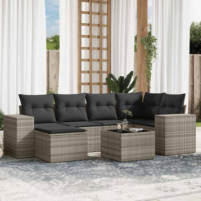 Set Divani da Giardino 7pz con Cuscini Grigio Chiaro Polyrattan - homemem39