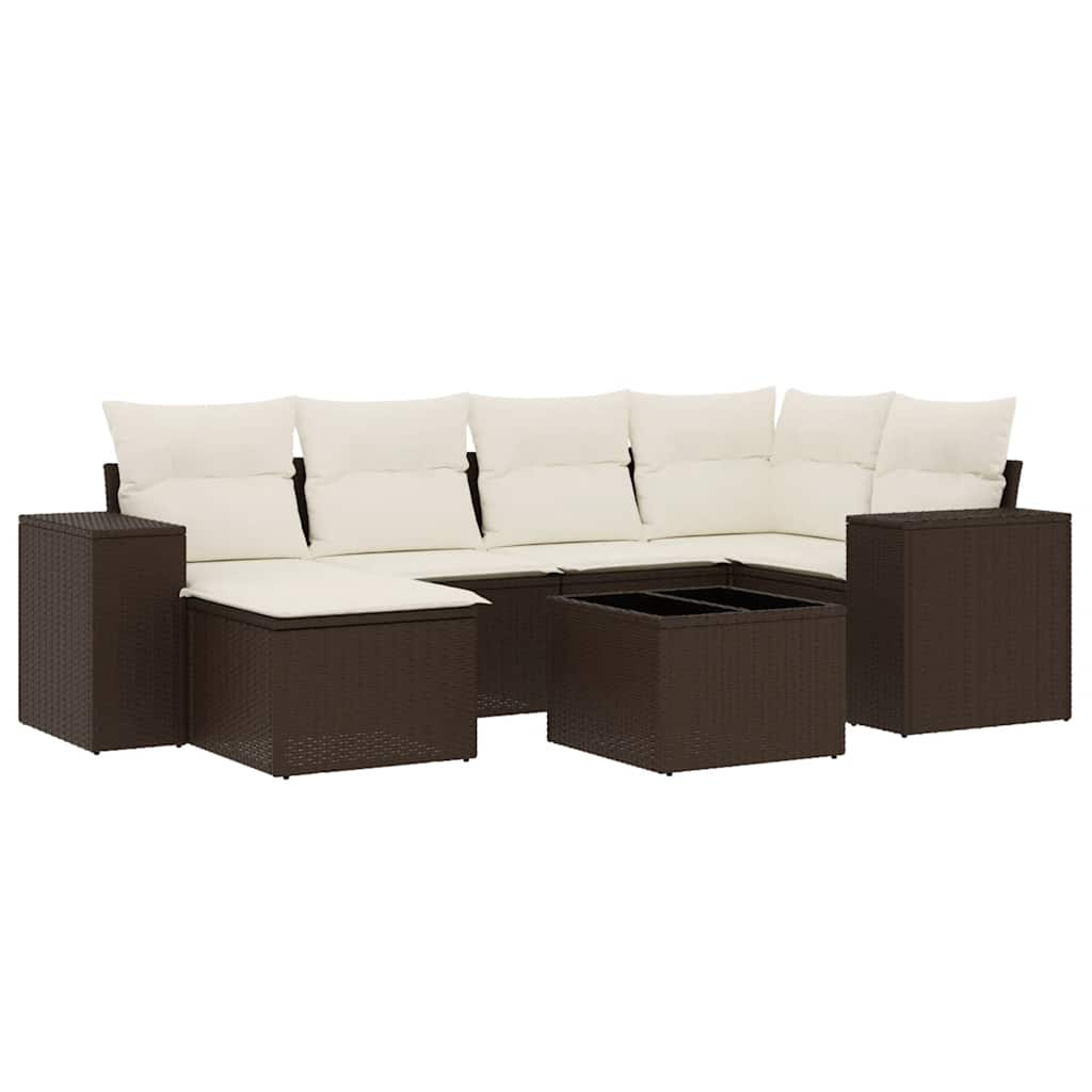 Set Divani da Giardino 7 pz con Cuscini Marrone in Polyrattan - homemem39