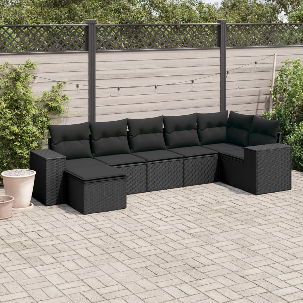 Set Divani da Giardino con Cuscini 7pz Nero Polyrattan - homemem39