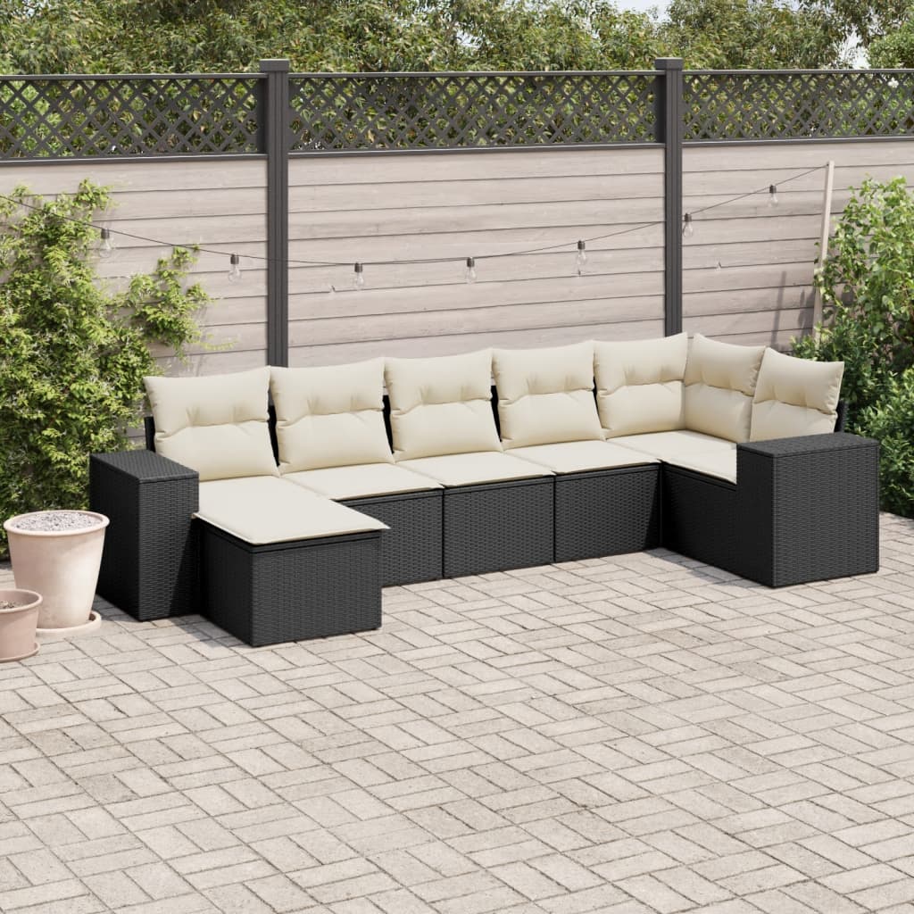 Set Divani da Giardino con Cuscini 7pz Nero Polyrattan - homemem39
