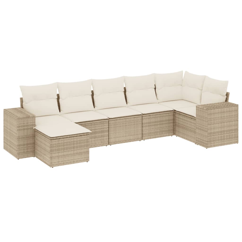 Set Divani da Giardino 7 pz con Cuscini Beige in Polyrattan - homemem39