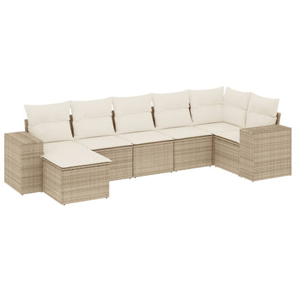 Set Divani da Giardino 7 pz con Cuscini Beige in Polyrattan - homemem39