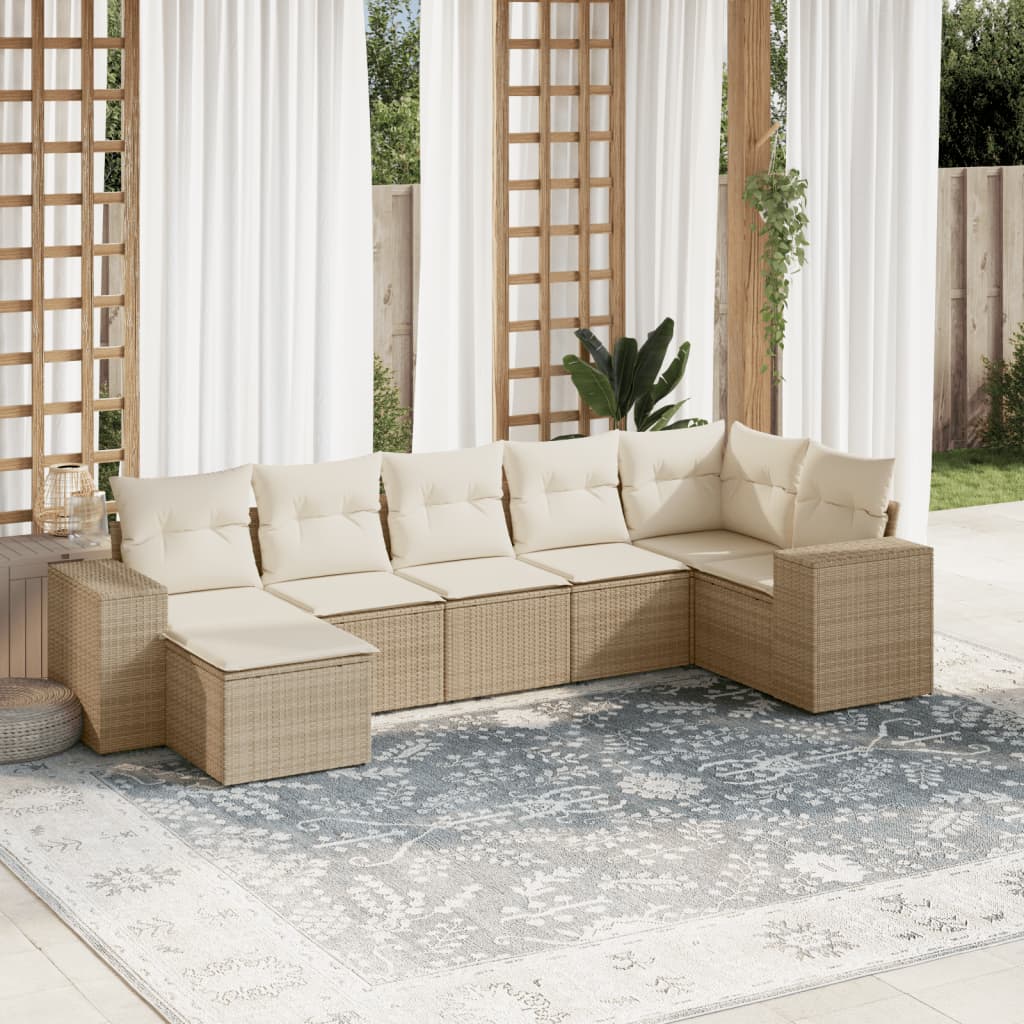 Set Divani da Giardino 7 pz con Cuscini Beige in Polyrattan - homemem39