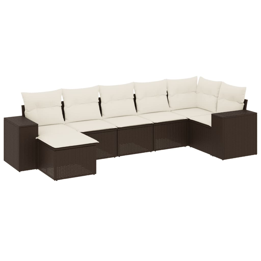 Set Divani da Giardino 7 pz con Cuscini Marrone in Polyrattan - homemem39