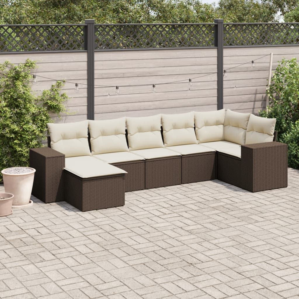Set Divani da Giardino 7 pz con Cuscini Marrone in Polyrattan - homemem39