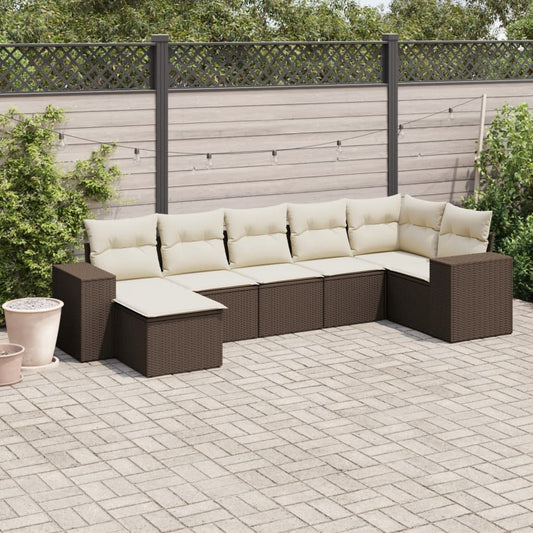 Set Divani da Giardino 7 pz con Cuscini Marrone in Polyrattan - homemem39
