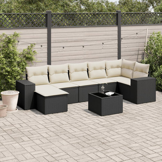 Set Divani da Giardino con Cuscini 8 pz Nero in Polyrattan - homemem39