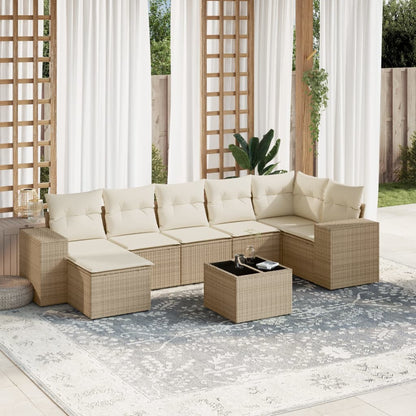 Set Divano da Giardino 8 pz con Cuscini Beige in Polyrattan - homemem39