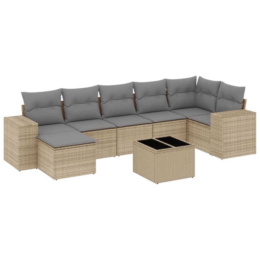 Set Divano da Giardino 8 pz con Cuscini Beige in Polyrattan - homemem39