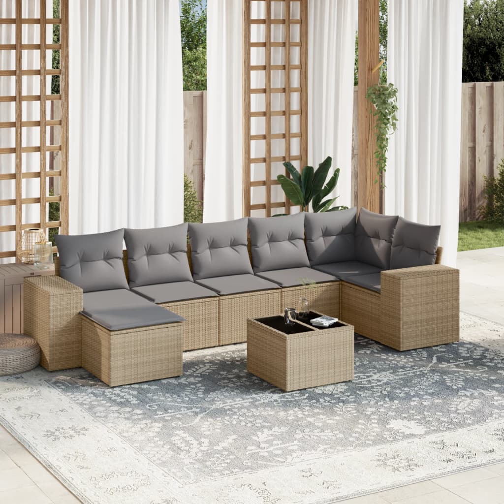 Set Divano da Giardino 8 pz con Cuscini Beige in Polyrattan - homemem39