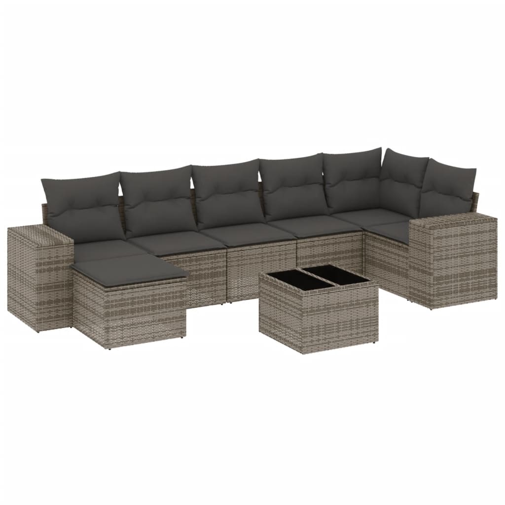 Set Divano da Giardino 8 pz con Cuscini Grigio in Polyrattan - homemem39