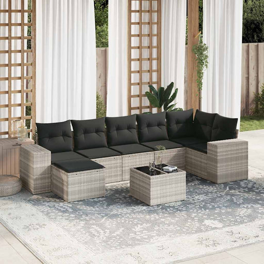 Set Divano da Giardino 8pz con Cuscini Grigio Chiaro Polyrattan - homemem39
