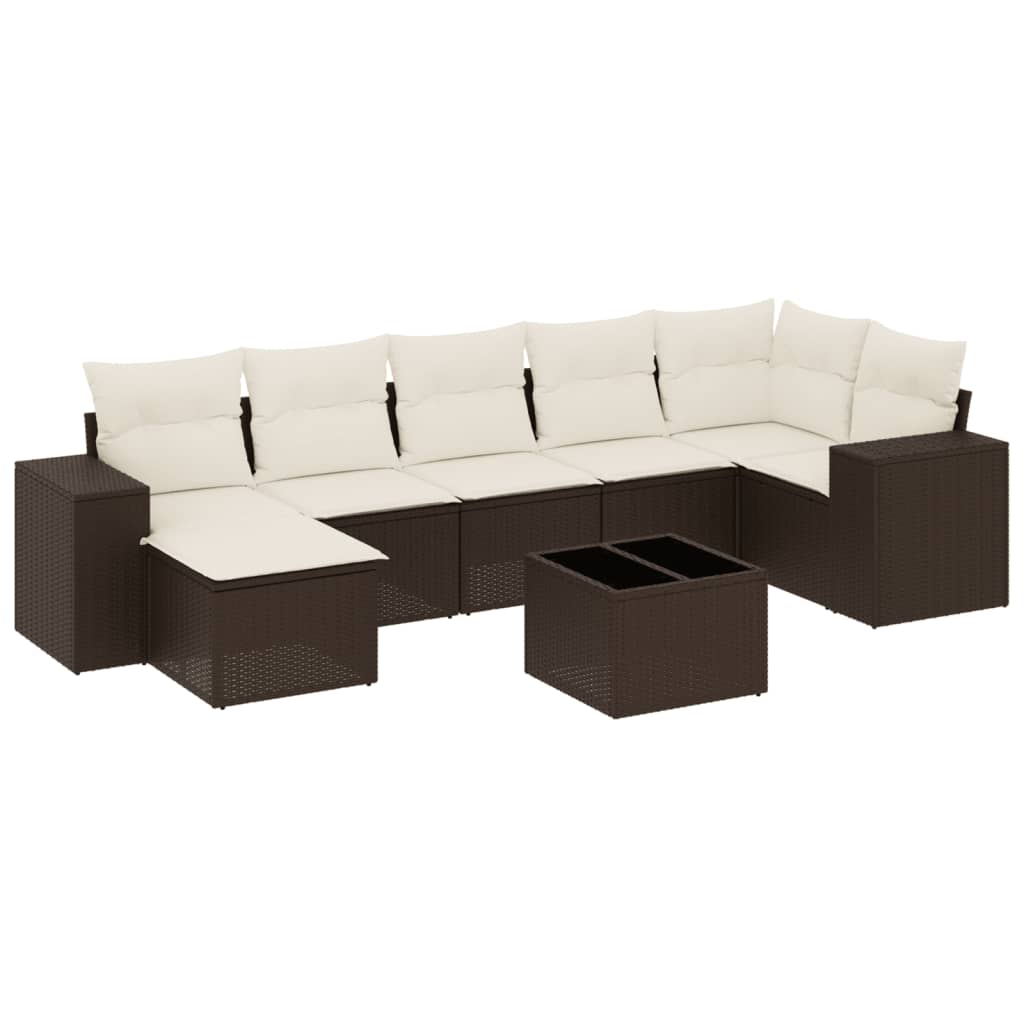 Set Divani da Giardino 8 pz con Cuscini Marrone in Polyrattan - homemem39