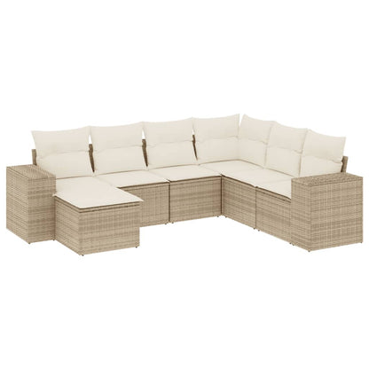 Set Divani da Giardino 7 pz con Cuscini Beige in Polyrattan - homemem39
