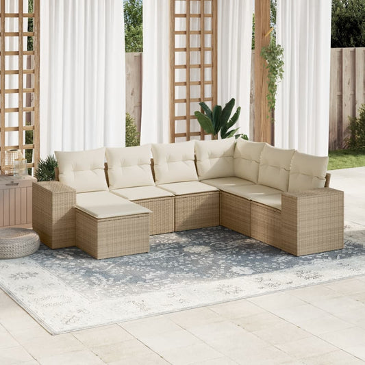 Set Divani da Giardino 7 pz con Cuscini Beige in Polyrattan - homemem39