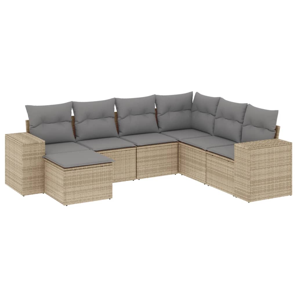 Set Divani da Giardino 7 pz con Cuscini Beige in Polyrattan - homemem39