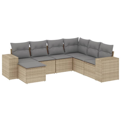 Set Divani da Giardino 7 pz con Cuscini Beige in Polyrattan - homemem39