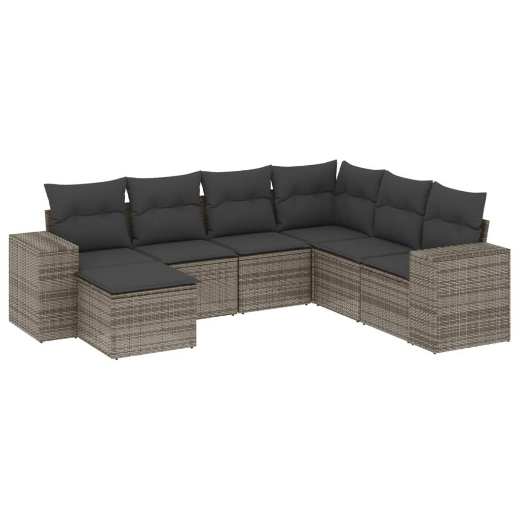 Set Divani da Giardino 7 pz con Cuscini Grigio in Polyrattan - homemem39