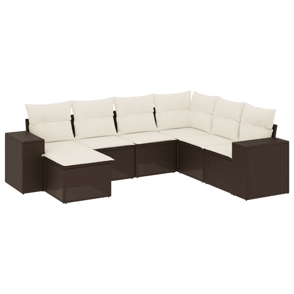 Set Divani da Giardino 7 pz con Cuscini Marrone in Polyrattan - homemem39