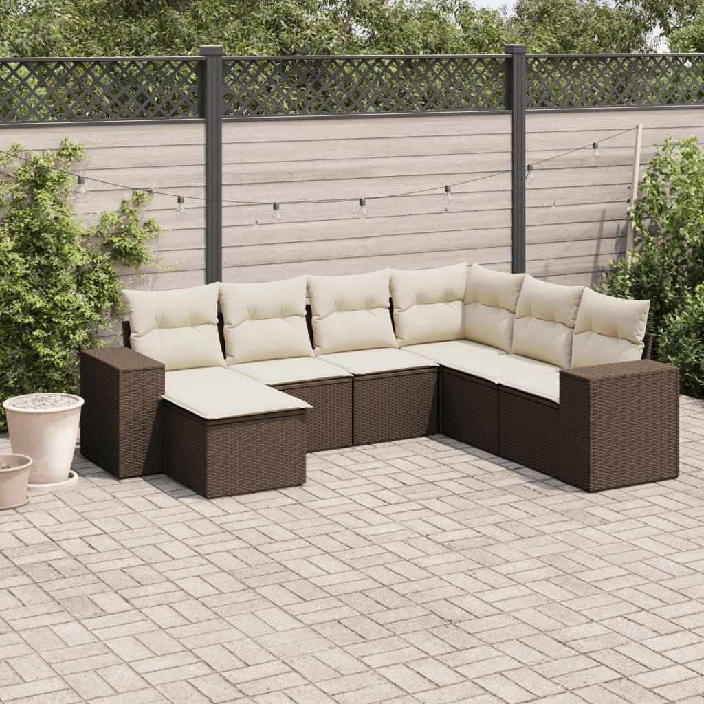 Set Divani da Giardino 7 pz con Cuscini Marrone in Polyrattan - homemem39
