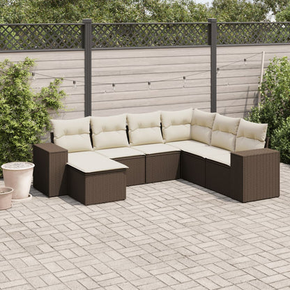Set Divani da Giardino 7 pz con Cuscini Marrone in Polyrattan - homemem39