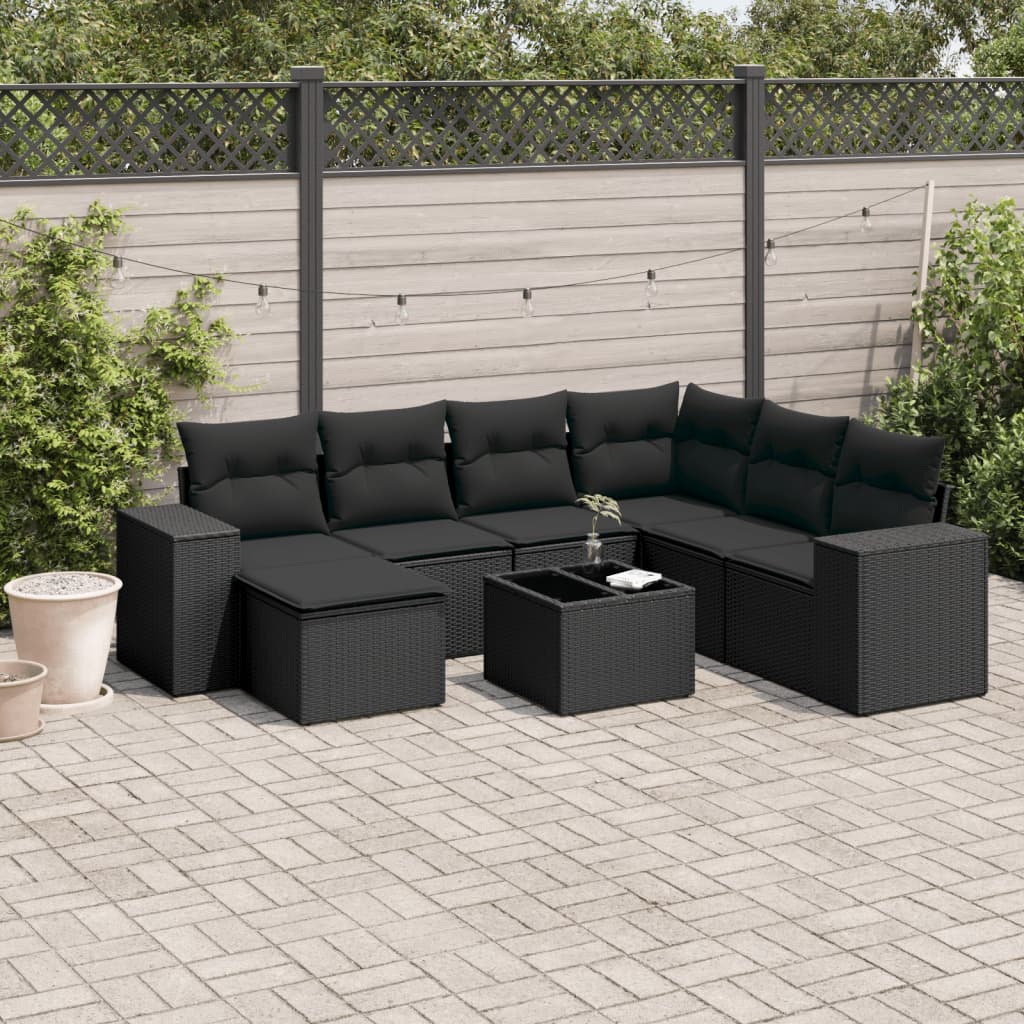 Set Divani da Giardino con Cuscini 8 pz Nero in Polyrattan - homemem39