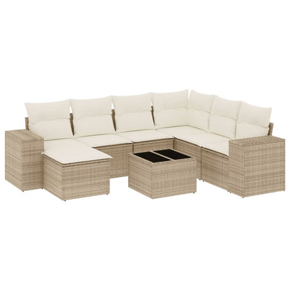 Set Divano da Giardino 8 pz con Cuscini Beige in Polyrattan - homemem39