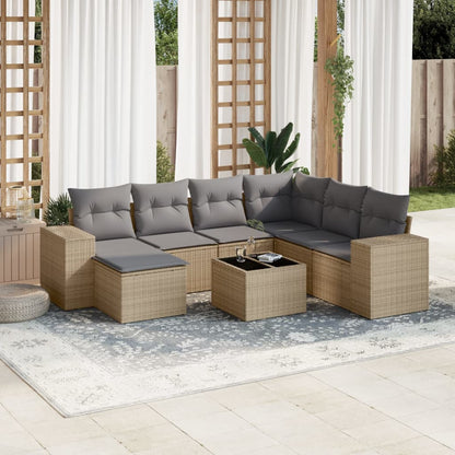 Set Divano da Giardino 8 pz con Cuscini Beige in Polyrattan - homemem39