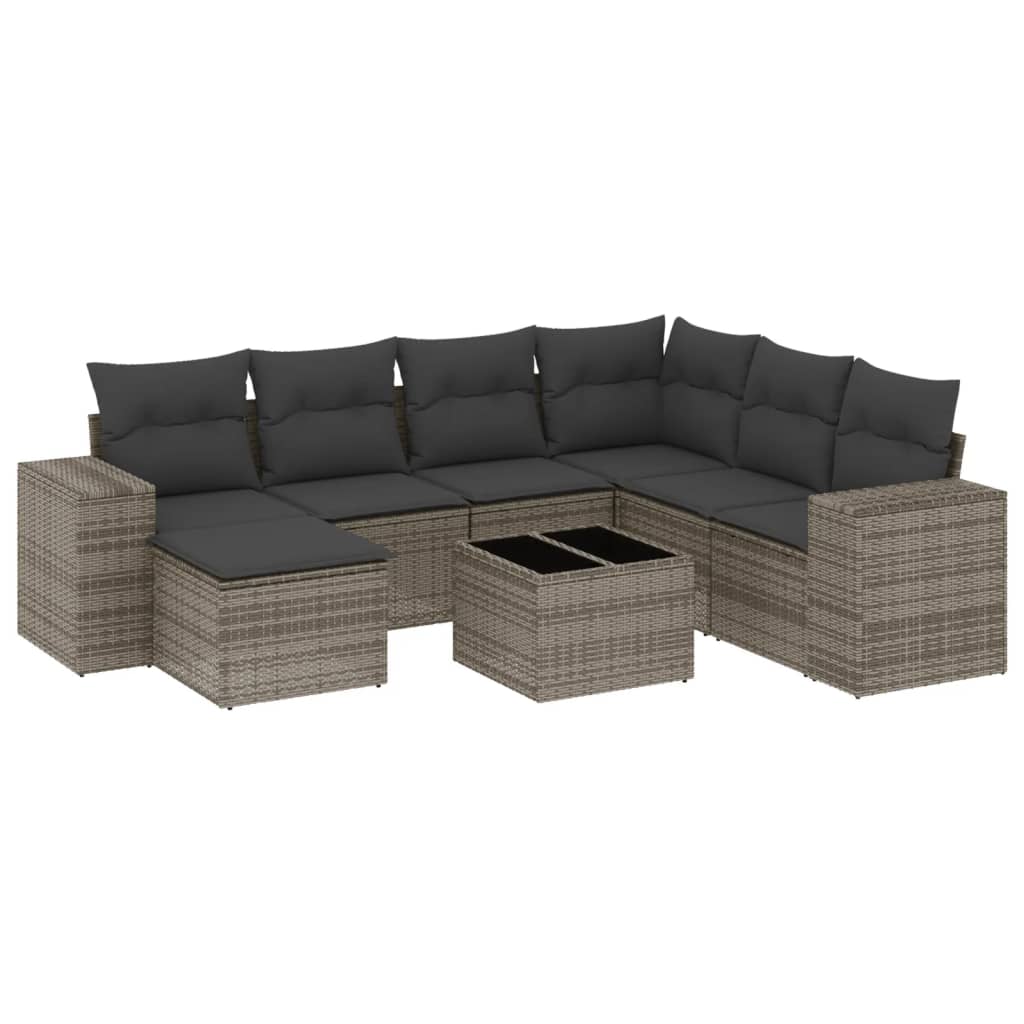 Set Divano da Giardino 8 pz con Cuscini Grigio in Polyrattan - homemem39