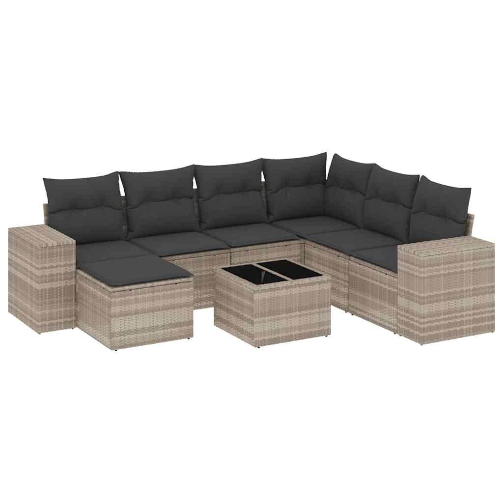 Set Divano da Giardino 8pz con Cuscini Grigio Chiaro Polyrattan - homemem39