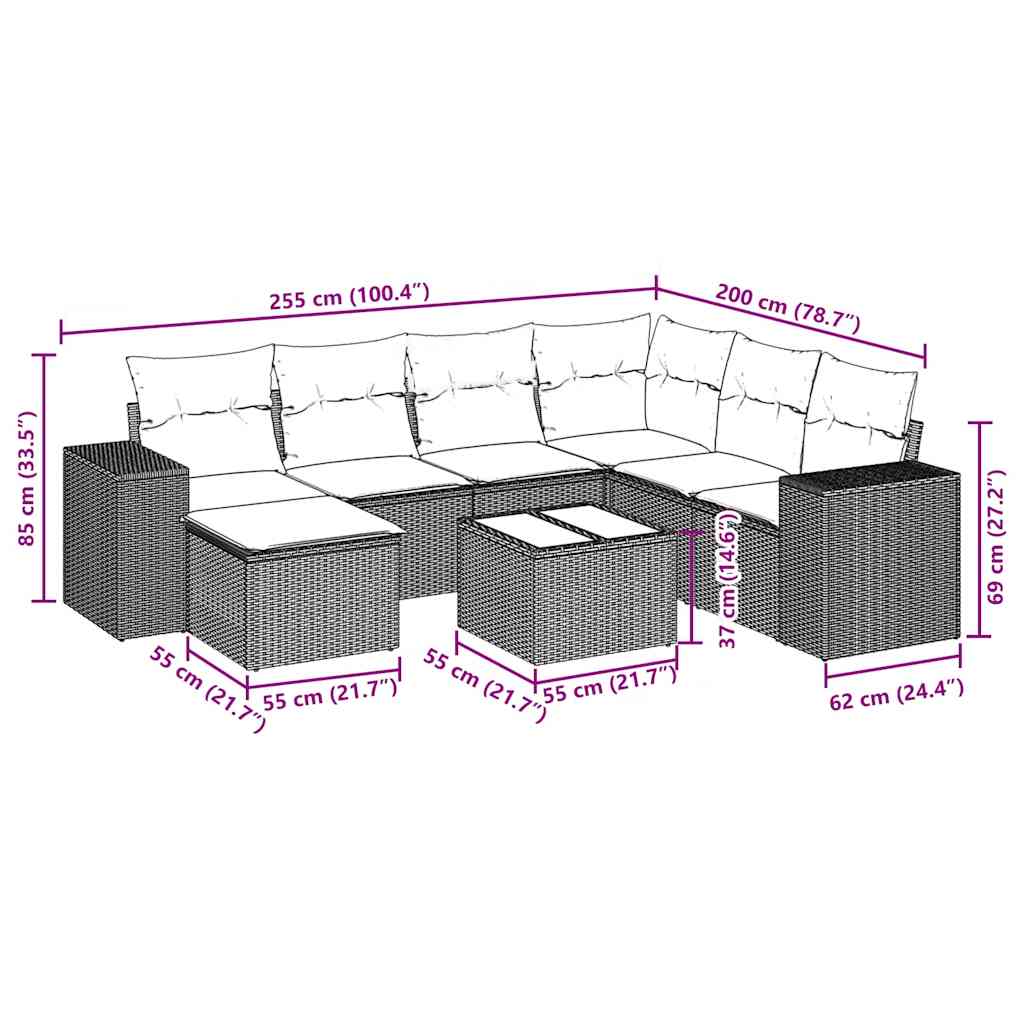 Set Divano da Giardino 8pz con Cuscini Grigio Chiaro Polyrattan - homemem39