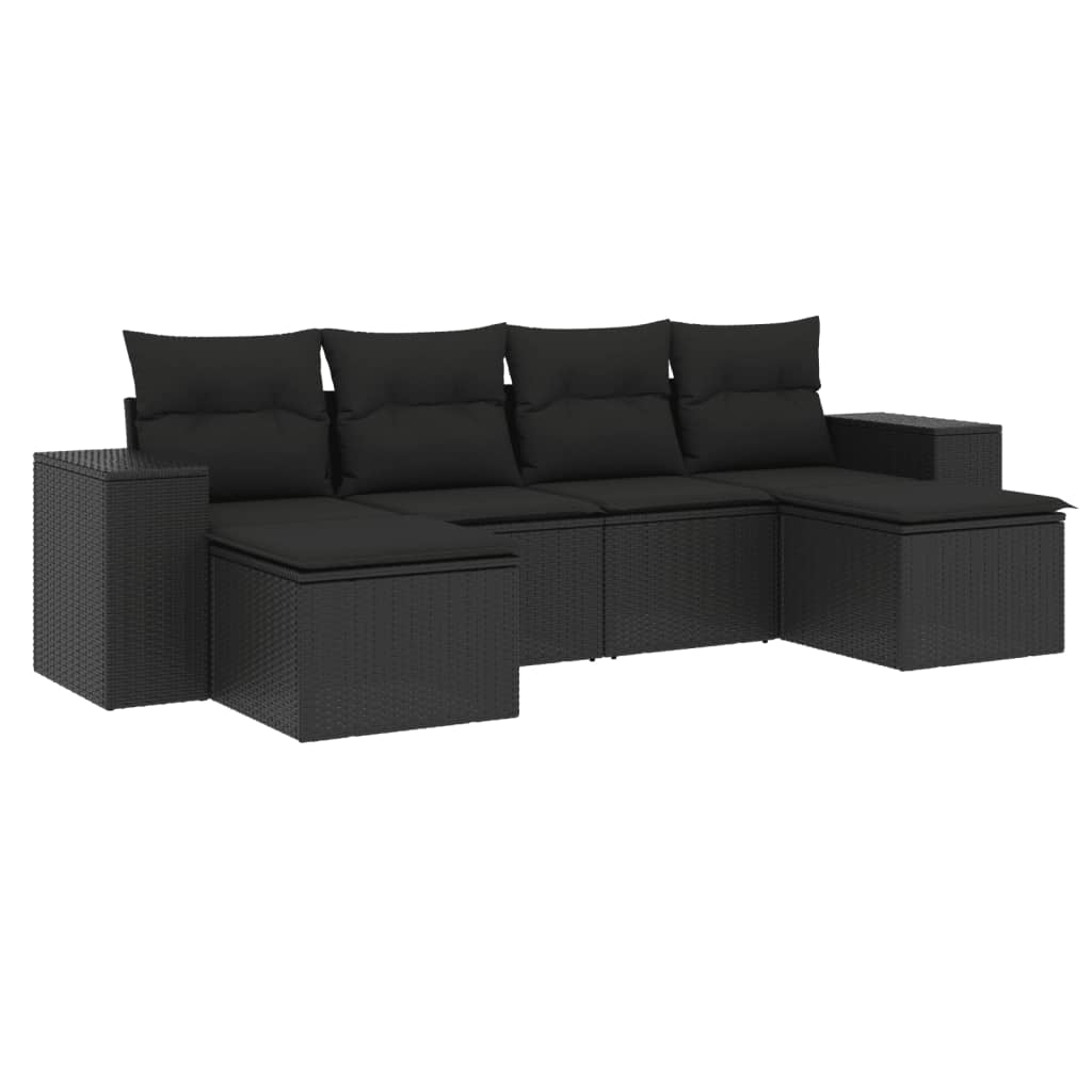 Set Divano da Giardino 6 pz con Cuscini Nero in Polyrattan - homemem39