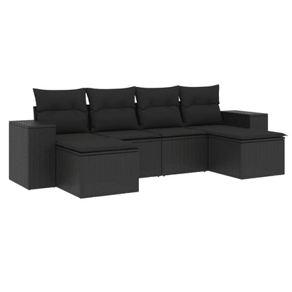 Set Divano da Giardino 6 pz con Cuscini Nero in Polyrattan - homemem39