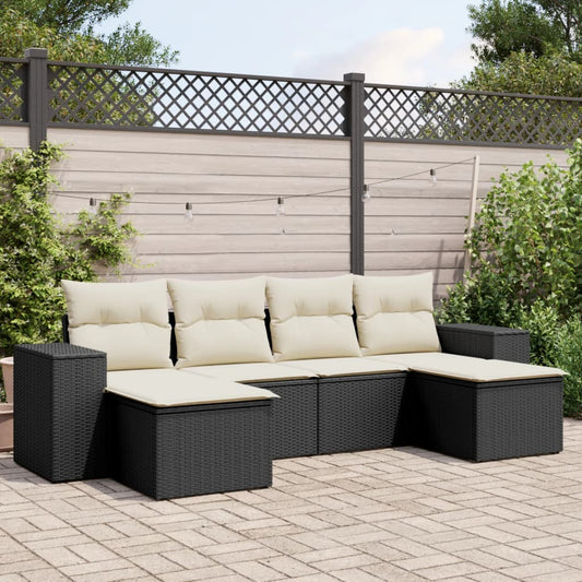 Set Divano da Giardino 6 pz con Cuscini Nero in Polyrattan - homemem39