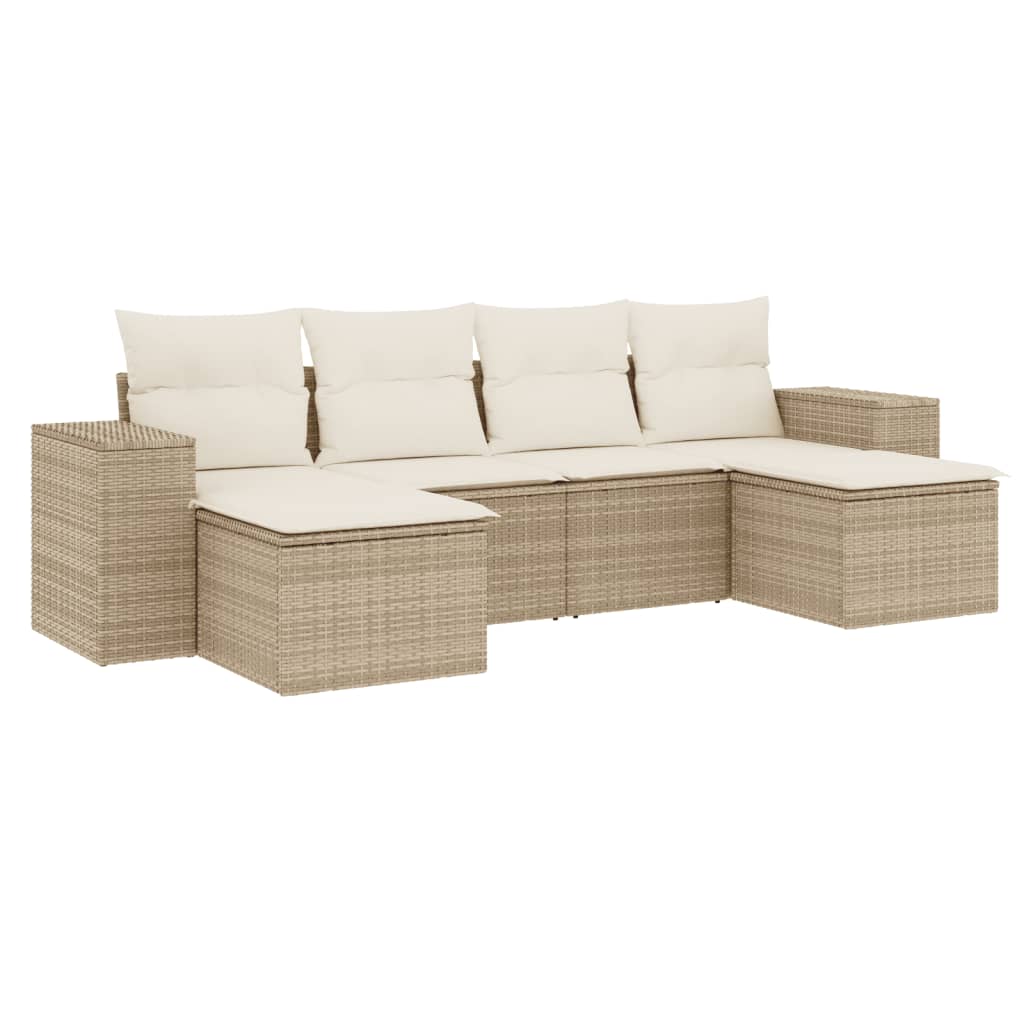 Set Divano da Giardino 6 pz con Cuscini Beige in Polyrattan - homemem39