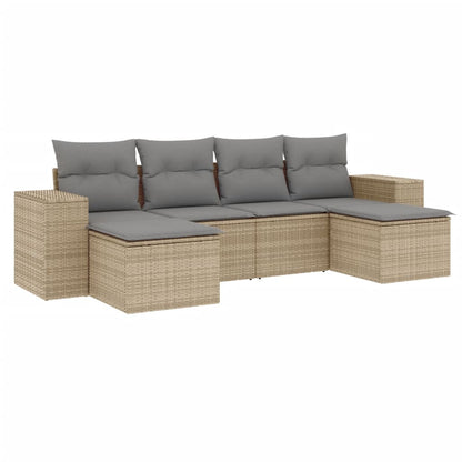 Set Divano da Giardino 6 pz con Cuscini Beige in Polyrattan - homemem39