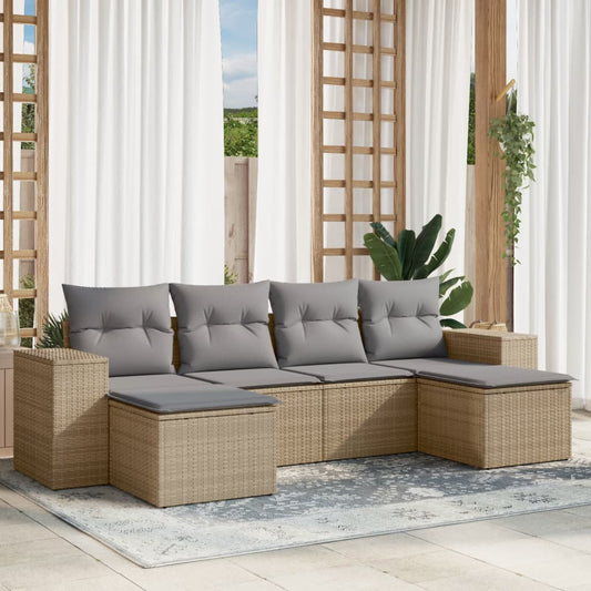 Set Divano da Giardino 6 pz con Cuscini Beige in Polyrattan - homemem39