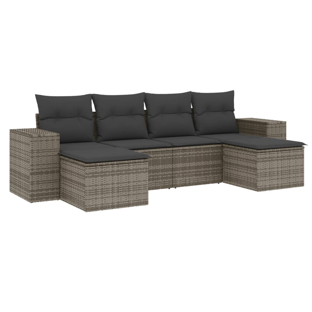 Set Divano da Giardino 6 pz con Cuscini Grigio in Polyrattan - homemem39