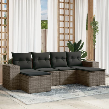 Set Divano da Giardino 6 pz con Cuscini Grigio in Polyrattan - homemem39