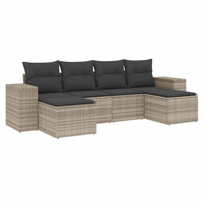 Set Divano da Giardino 6pz con Cuscini Grigio Chiaro Polyrattan - homemem39