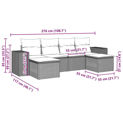 Set Divano da Giardino 6 pz con Cuscini Marrone in Polyrattan - homemem39